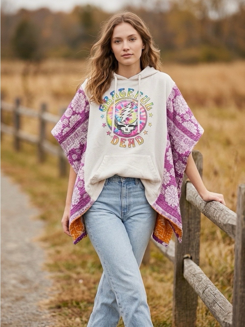Handcrafted Upcycled Grateful Dead Kantha Tunic Hoodie NWT One Size